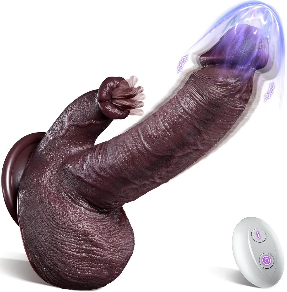 Thrusting Dildo Vibrator 4-in-1 Remote Control Heating 10 Modes Silicone