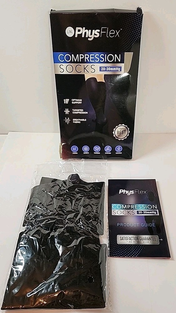 NEW PhysFlex Compression Socks Tall Large/Extra Large Black 20-30mmHg 1 Pair