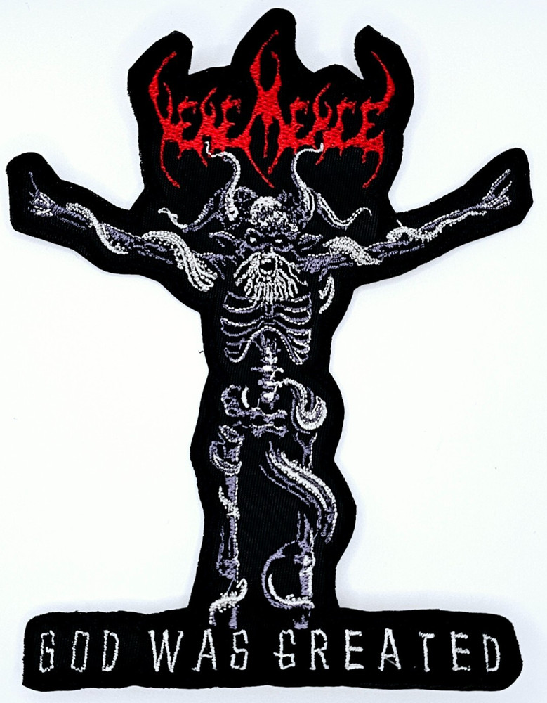 VEHEMENCE GOD WAS CREATED SHAPED BORDER  EMBROIDERED PATCH