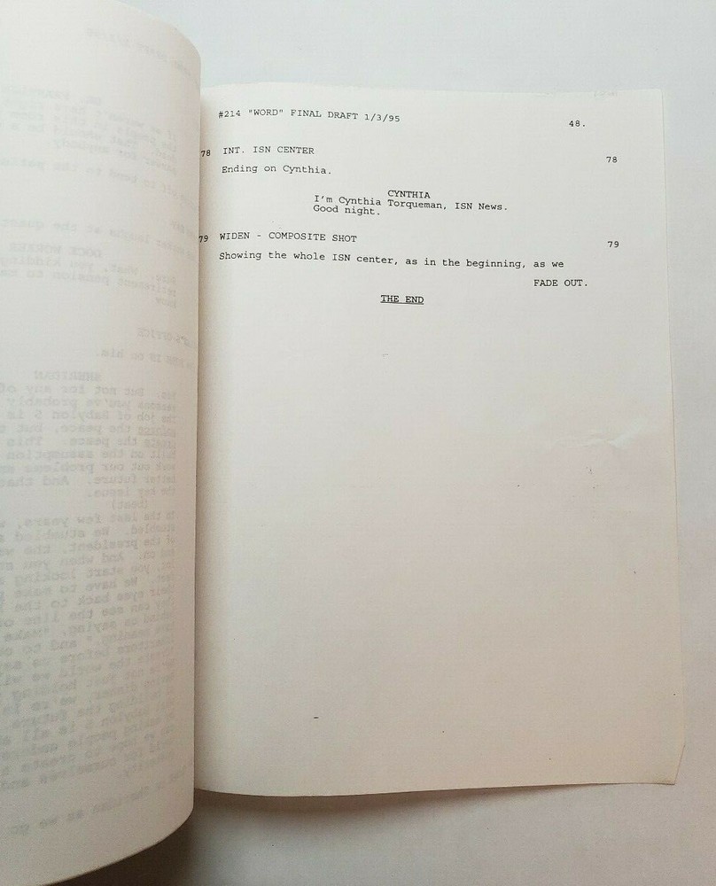 BABYLON 5 / J. Michael Straczynski 1995 TV Script "And Now for a Word"