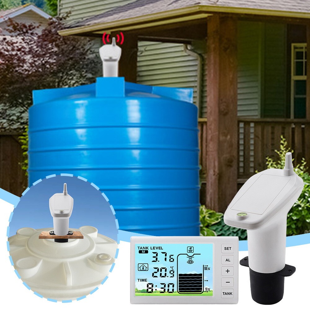Wireless Ultrasonic Water Level Indicator Gauge Temperature Sensor Time Display