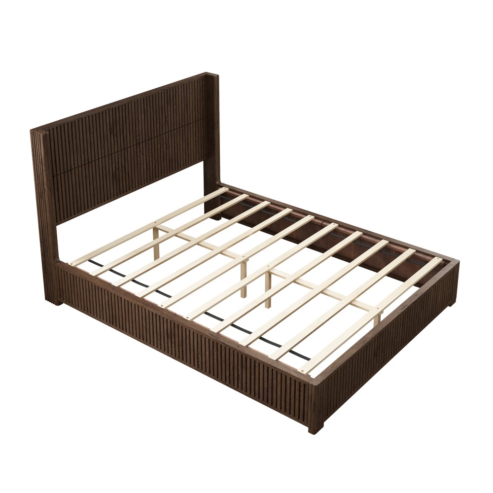 King Platform Bed Frame w/ Solid Wood Headboard, Easy Assembly