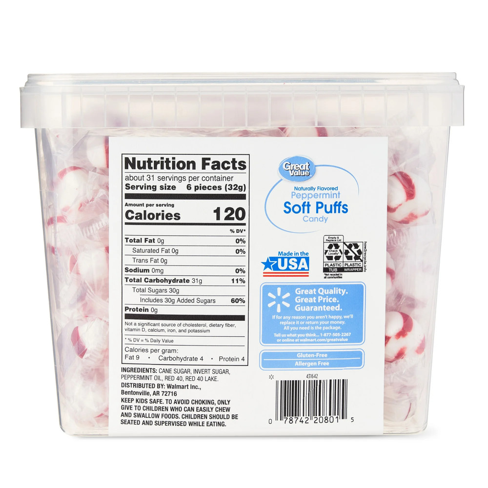 Great Value Peppermint Soft Puffs Candy, 34.5 Oz