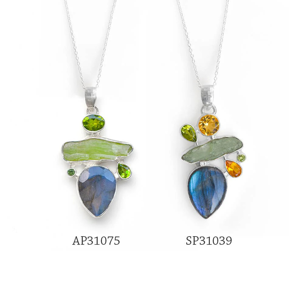 Labradorite & Multi Stone Necklace Pendant with 18" Chain