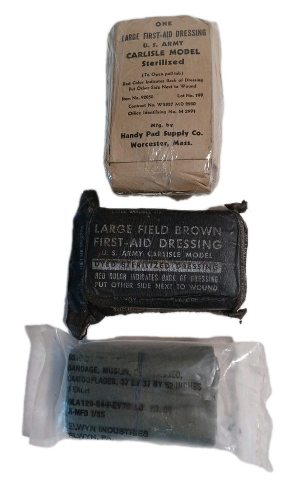 3 Packets WW2 Large First Aid Battle Dressing Carlisle Model Muslin Sealed NOS