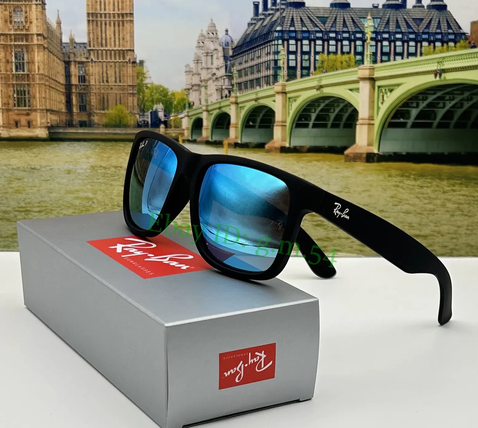 Ray-Ban Justin RB4165 Polarized Sunglasses Blue Mirror Lens UV400 Black 54mm