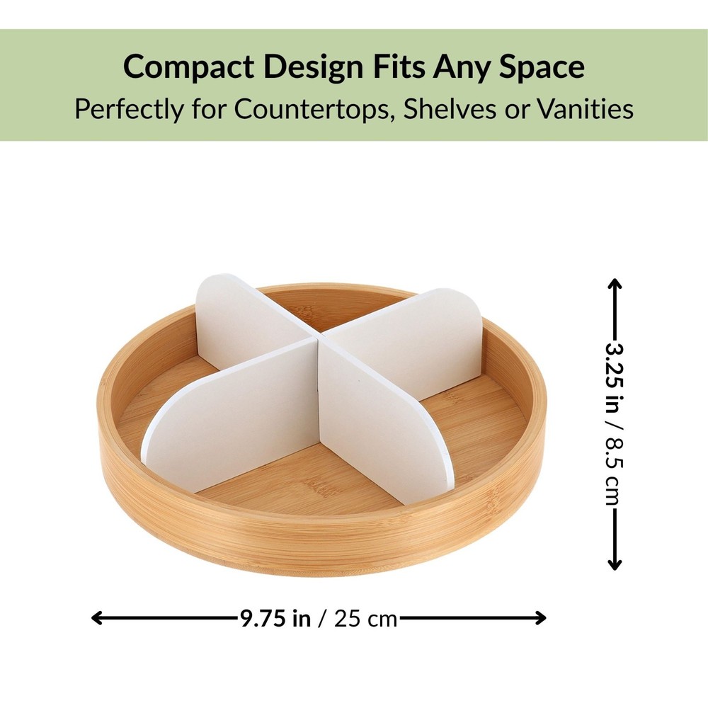 Rotating Bathroom Organizer with 4 Compartments - Bamboo Base Matte Finish