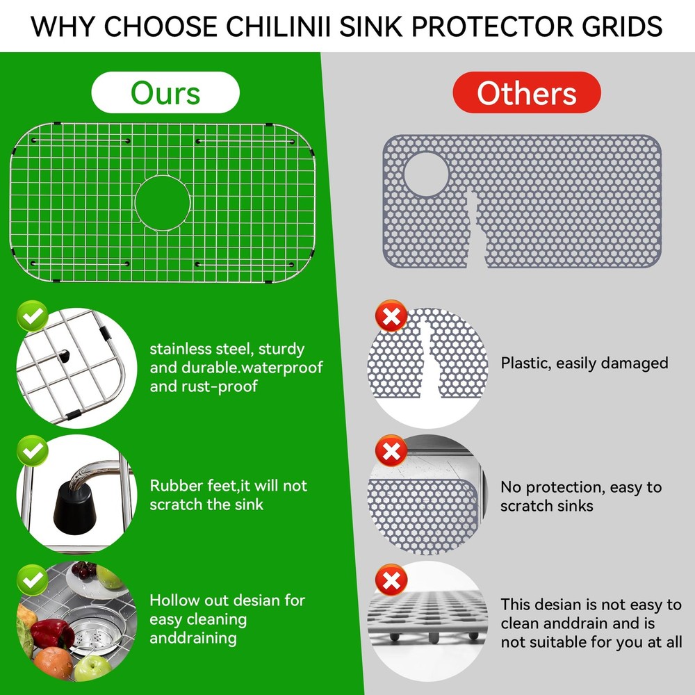 Sink Protector Grid 27.5"x14.25" Centered Drain Corner Radius 3.5" Sink Bottom