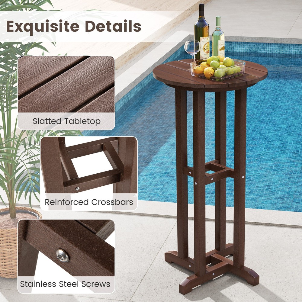21.5" Round Bar Table Patio HDPE Bar Height Dining Table w/ Slatted Tabletop