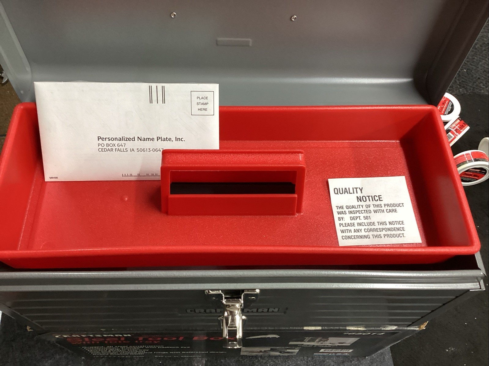 Craftsman USA Vtg. 16” Steel Tool Box 65014 W/Red Tote Tray New In Box