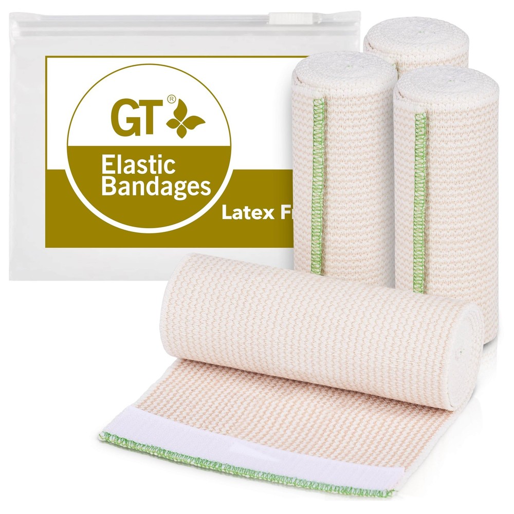 Premium Elastic Bandage Wrap (6" 4 Pack) - Hook & Loop Fasteners at Both Ends...