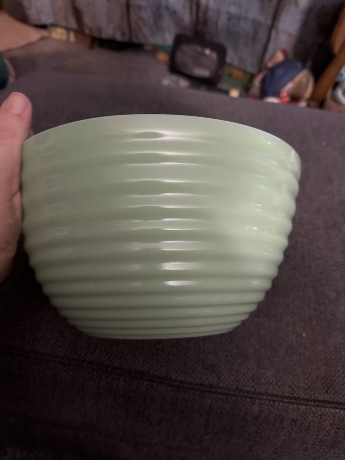 VINTAGE JADEITE HONEYCOMB MIXING BOWL 9”, Fire King Bowl, Butter Dish, Jade S&P