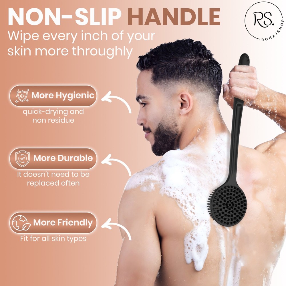 4pcs Silicone Bath & Shower Brush Set - Double Sided Long Handle For Back, Face