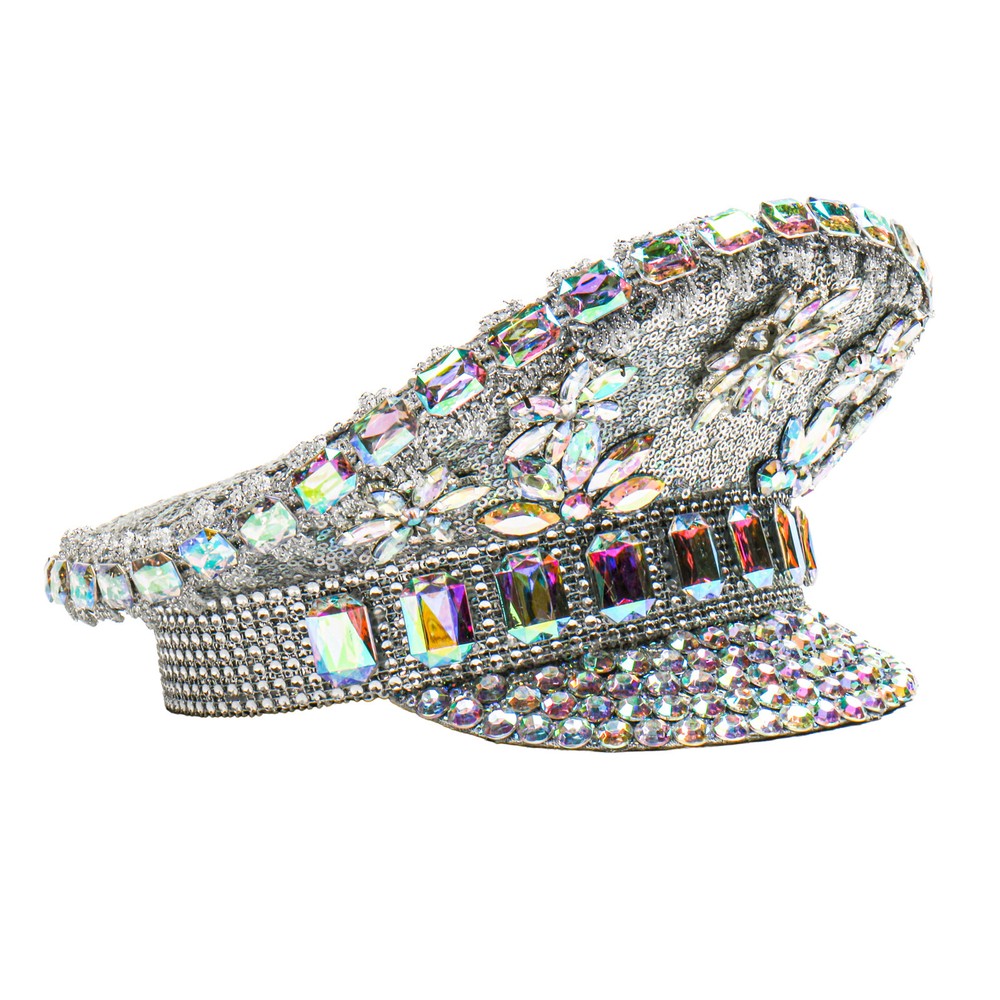Silver Steampunk Captain Hat with Rhinestones for Burning Man