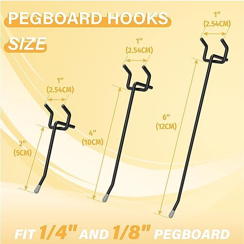 BFPeaky Black Pegboard Hooks 4 Inch, 50PC, Peg Board Hooks, Assorted Sizes