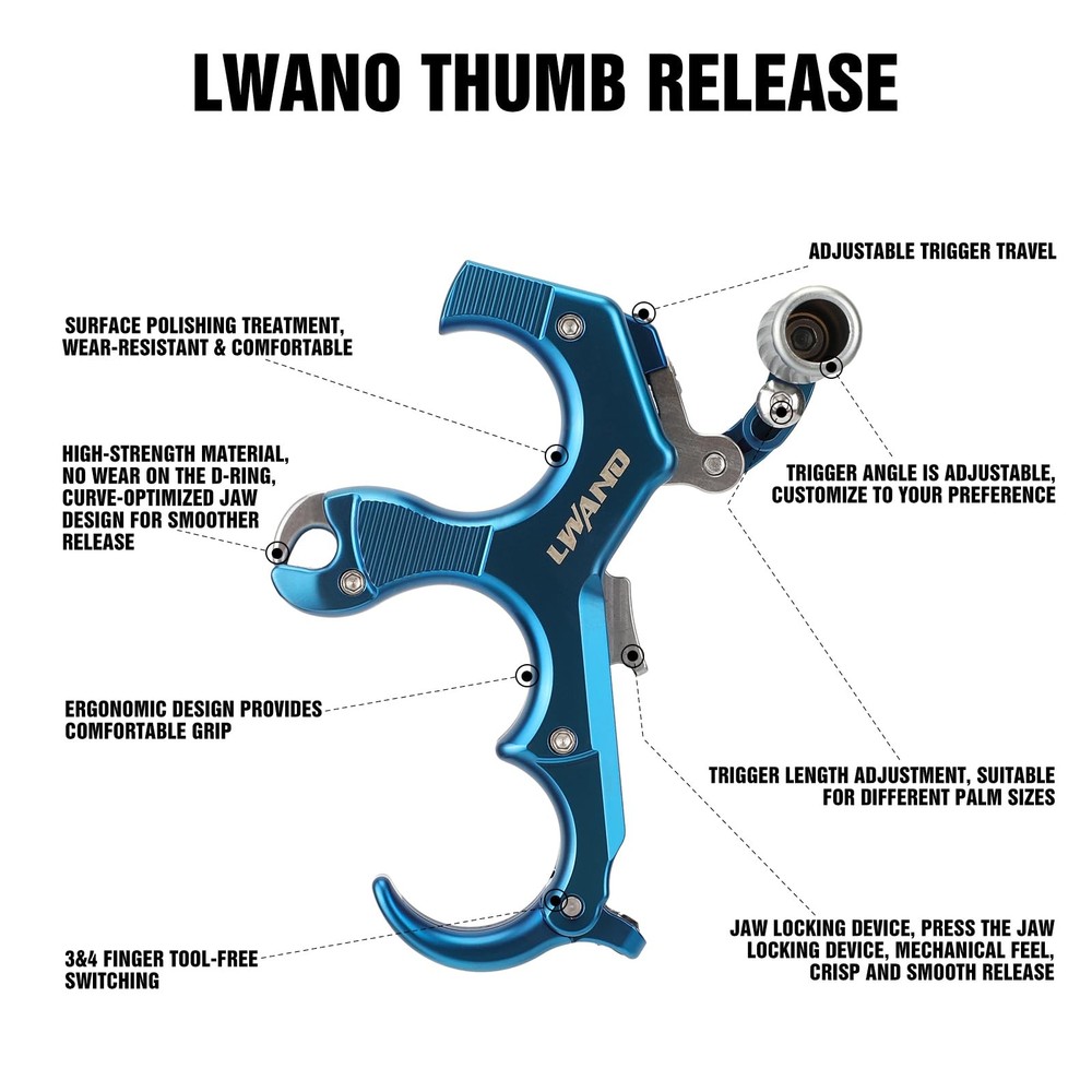 Thumb Bow Release - 3&4 Finger Adjustable Archery Compound Bow Release Aid, w...