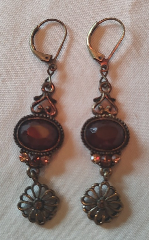 LIA SOPHIA Brass-tone copper brown Rhinestone Pierced Earring dangle lobster