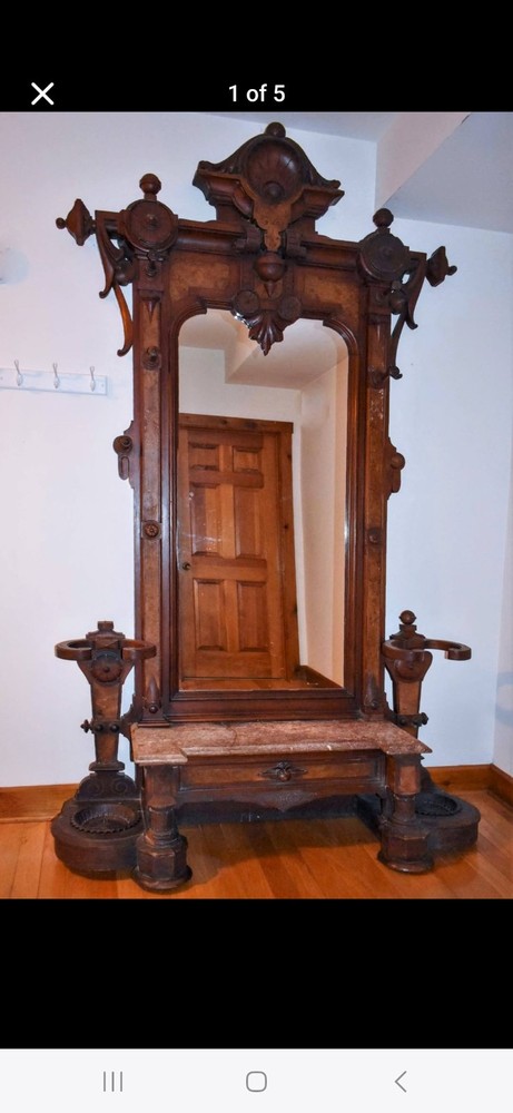 Antique Victorian Renaissance Thomas Brooks Walnut Hall Tree