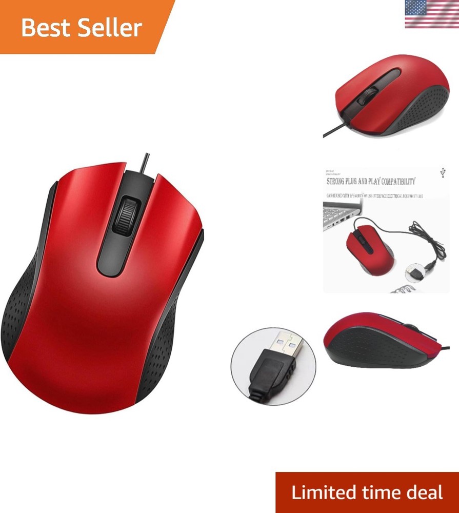 Comfortable USB Wired Mouse with Optical Tracking - Ideal for Laptops & PCs