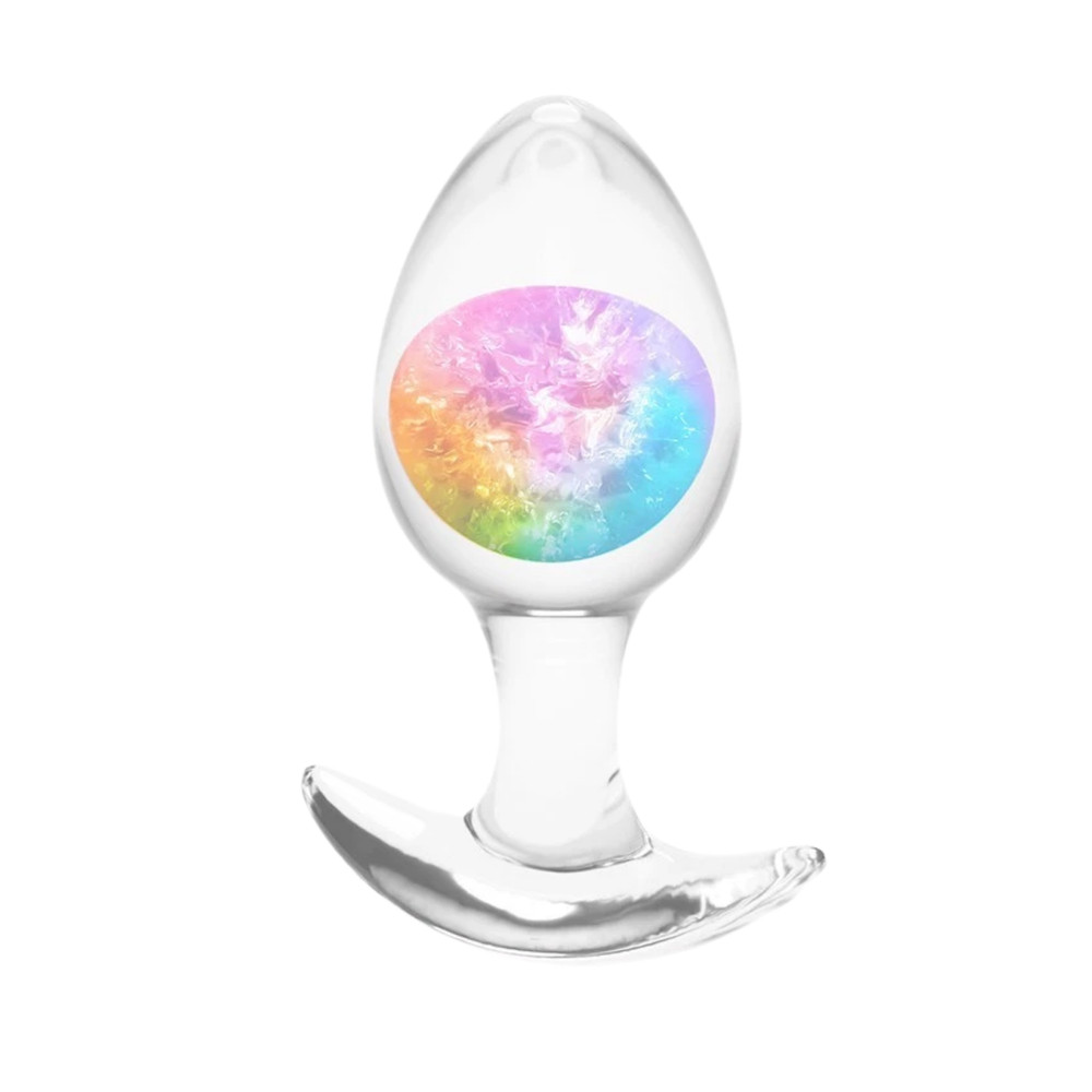 Liquid Silicone & Glass Butt Plug Anal Butt Plug w/ Internal Glass Core Medium
