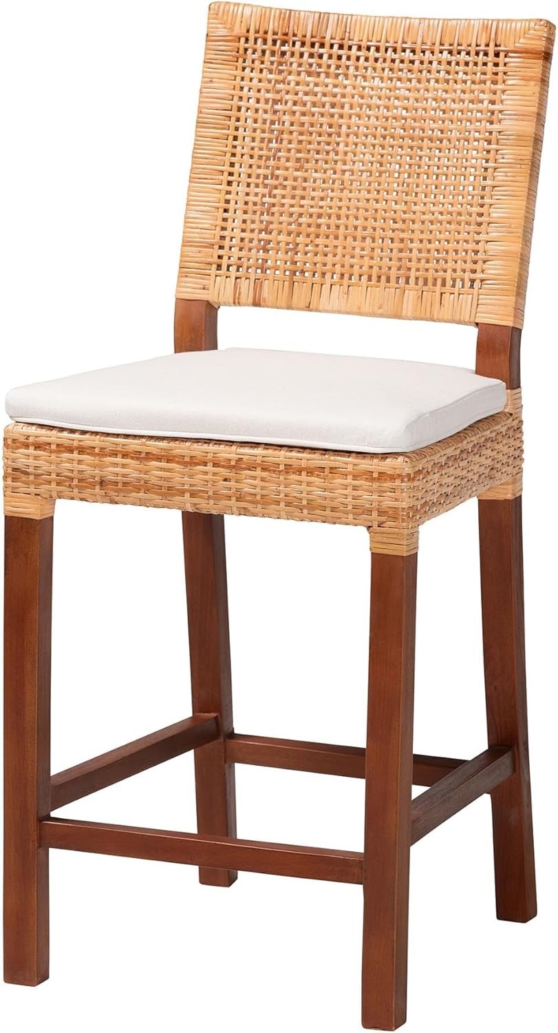 Bali & pari Lesia Natural Rattan Counter Stool Cushion Wicker Stool Mahogany
