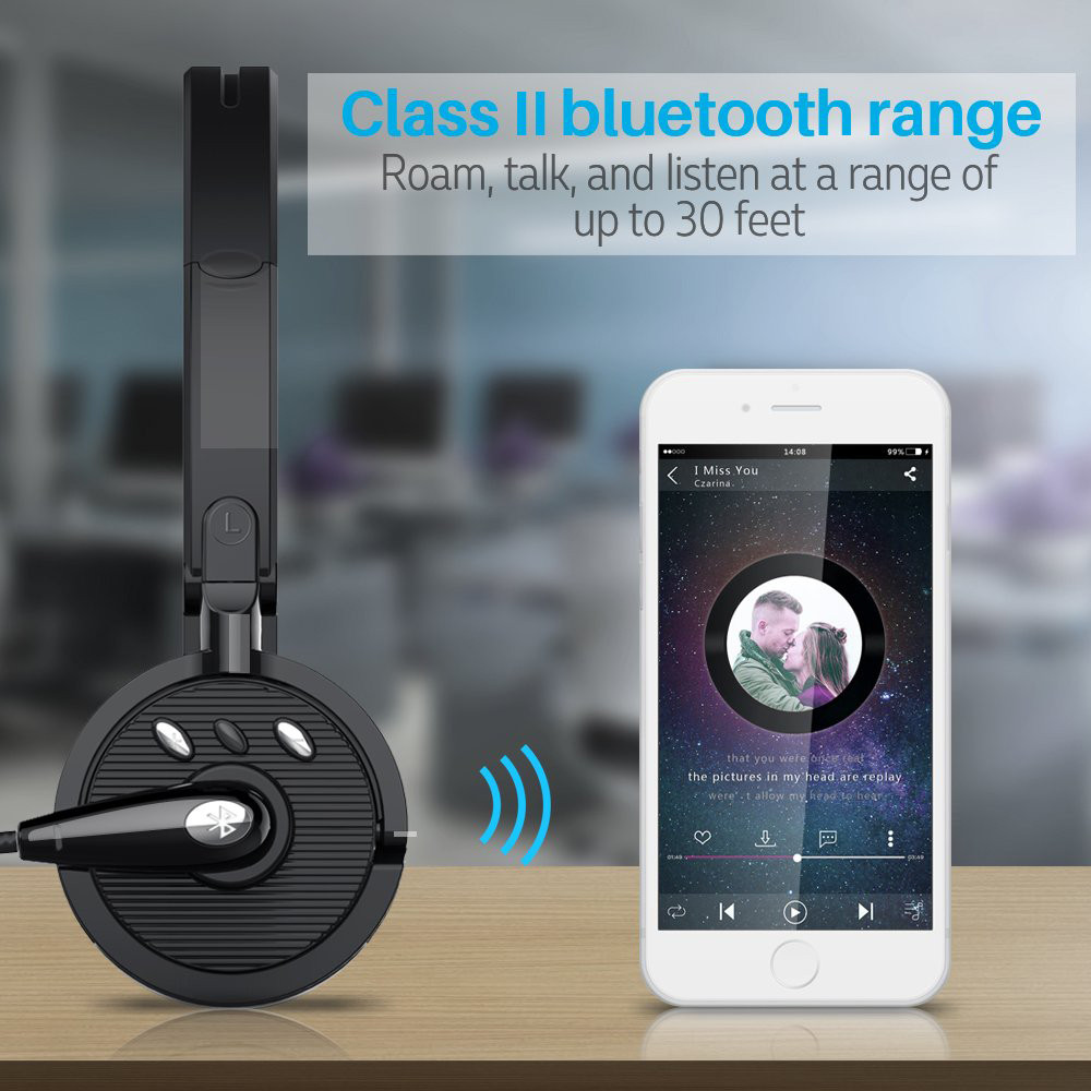 Bluetooth Headset with Microphone, Over-The-Head Wireless Stereo Headphones