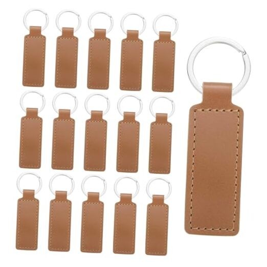 15 Pcs Leather Keychain Blanks Bulk Rectangle Laser Engraving Keychain Brown