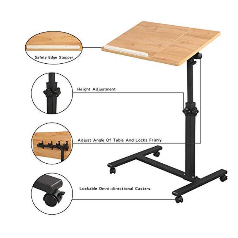Adjustable Rolling Laptop Desk Overbed Table Mobile Tray C Table W/ Wheels New