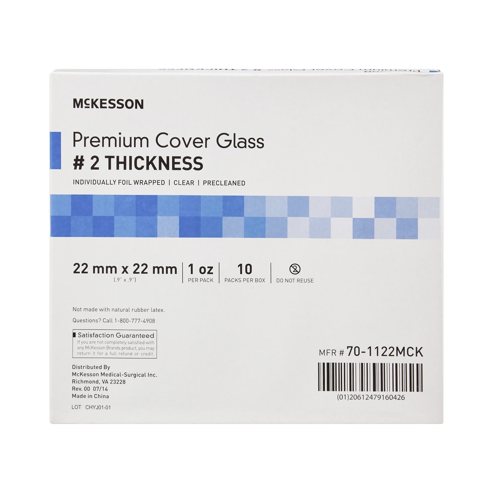 McKesson Cover Glass Square No. 2 Thickness 22 X 22 mm 70-1122MCK 10 pcs
