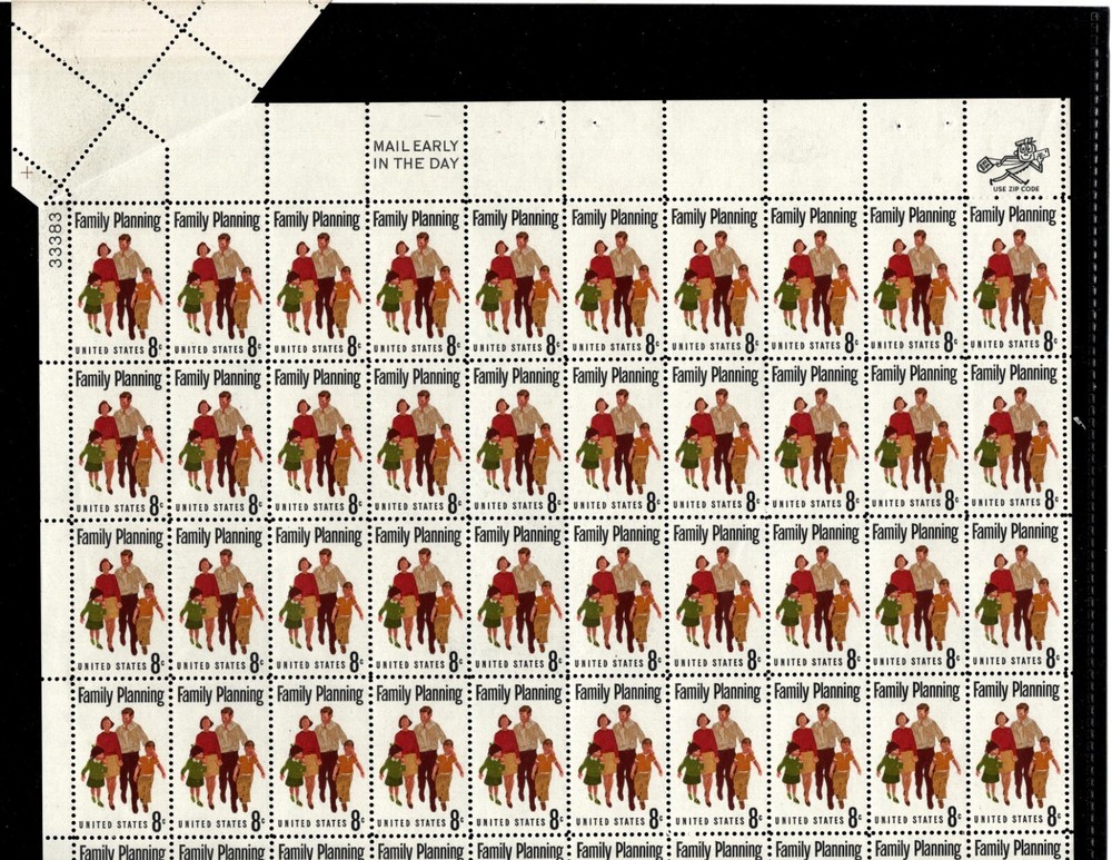 ERROR SCOTT#1455, 8C STAMP FAMILY PLANNING  DRAMATIC  FOLD OVER ERROR MNH OG