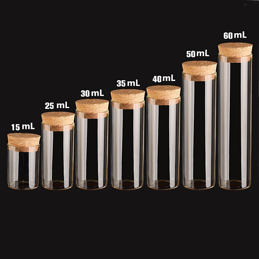 Wholesale 15-60ML Tiny Clear Glass Bottle Empty Transparent Cork Vials With Cork