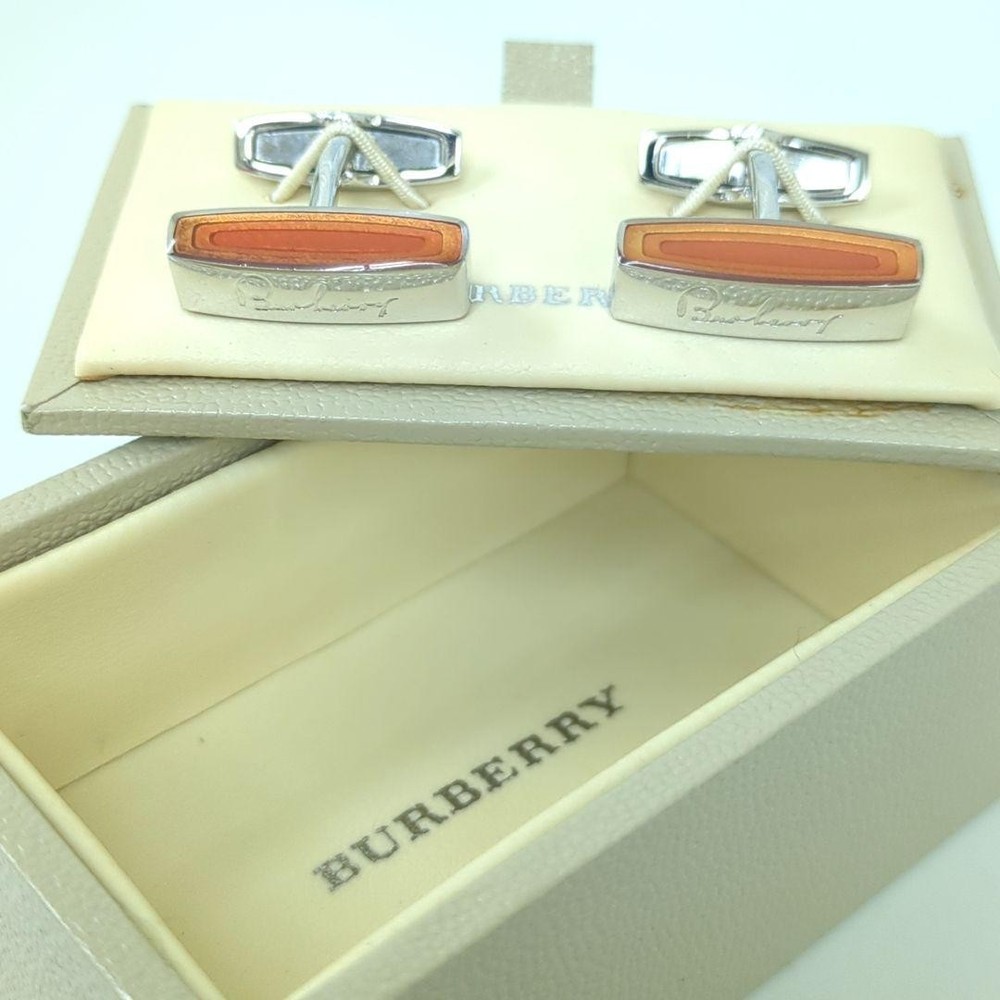 Burberry Signed Cufflinks Orange Silver Color Men's W/Box