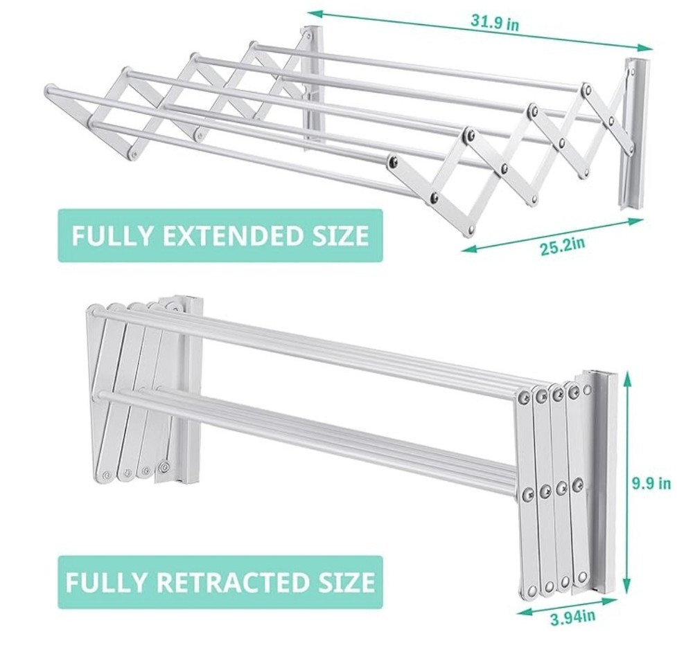 X-cosrack Wall Mounted Clothes Drying Rack, 31.9" Wide Rustproof retractable