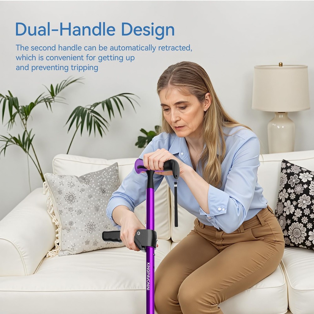 Walking Cane For Women Men Second Handle Foldable Adjustable Quad 4Pronged