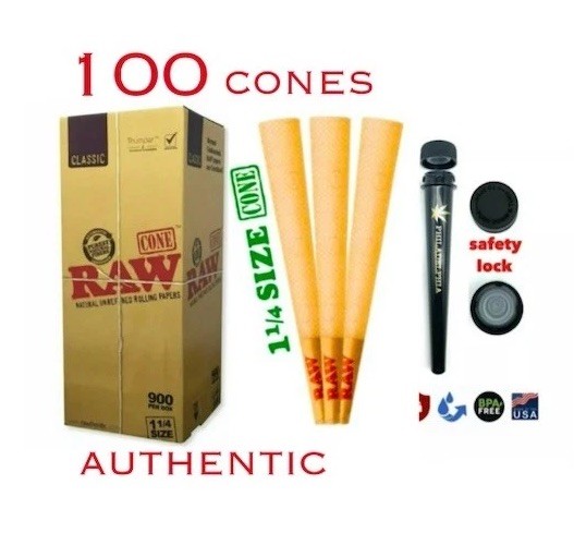 Authentic RAW cone Classic 1 1/4 size Pre-Rolled Cones(100PK)+philadelphia tube