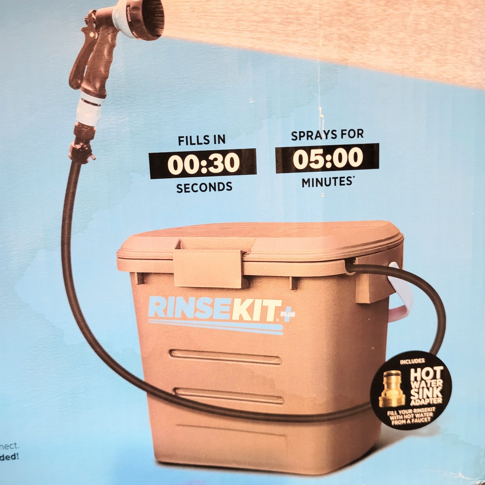 Rinsekit Plus Pressurized 2 Gallon Outdoor Portable Shower Beach RV Camping