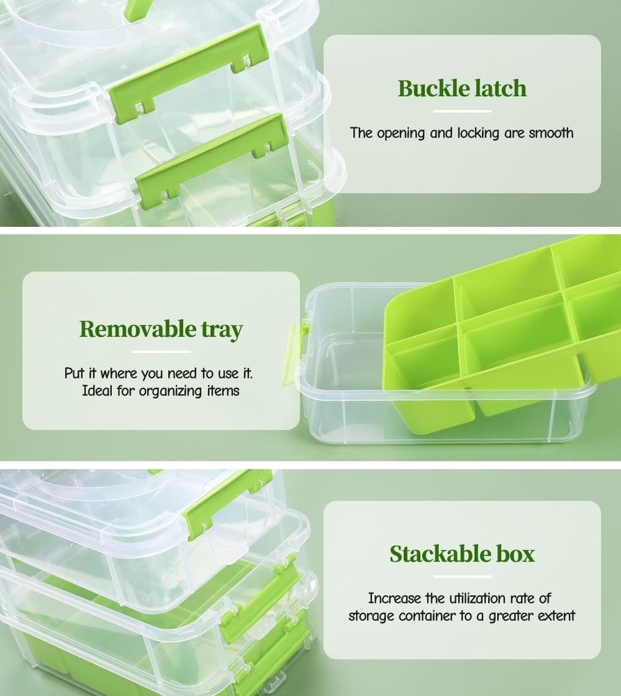 3 Layers Craft Storage Box, Storage Bins with Lids, Plastic Storage Container...