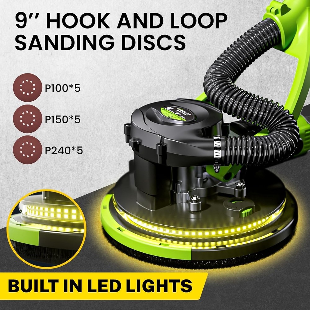 Drywall Sander, 1050W 7.2A Popcorn Ceiling Removal Tool, Automatic Drywall(Green