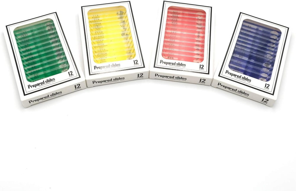 48Pcs Prepared Plastic Microscope Slides Biological Specimen with 4 Boxes for Ch