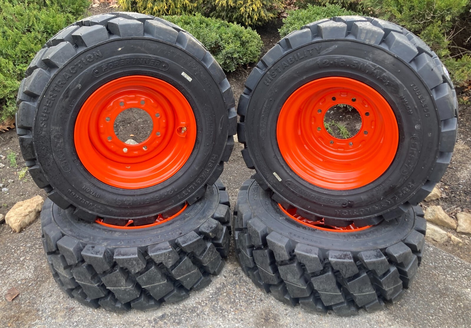 4 HD 12-16.5 Skid Steer Tires/Wheels/Rims for Bobcat & more-12X16.5-14PLY
