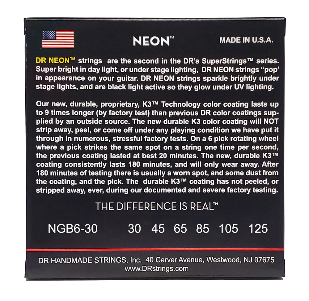 DR Strings Hi-Def NEON Green 6-String Bass Strings Medium 30-125