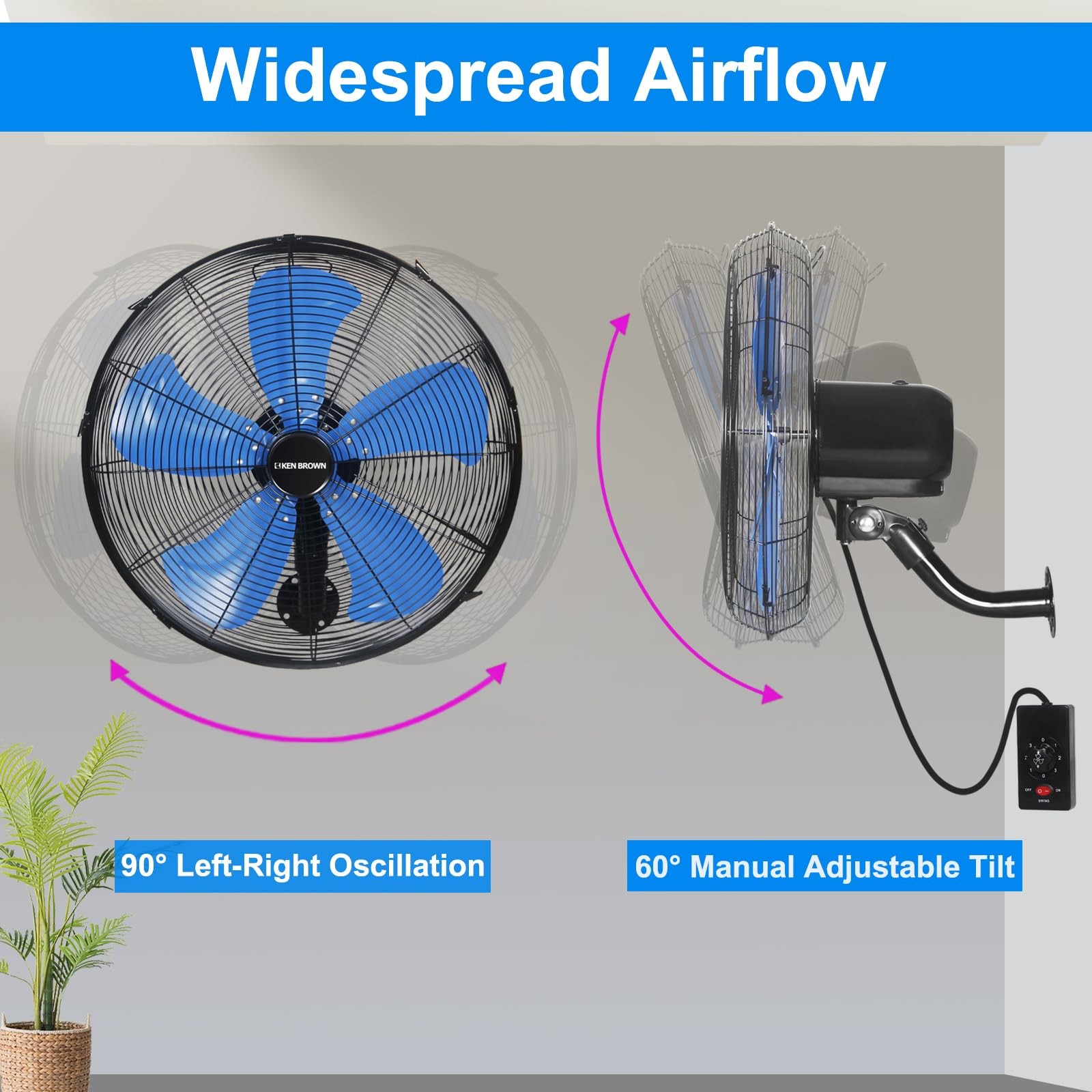 18 Inch Industrial Oscillating Wall Mount Fan 4200CFM 3- Speed