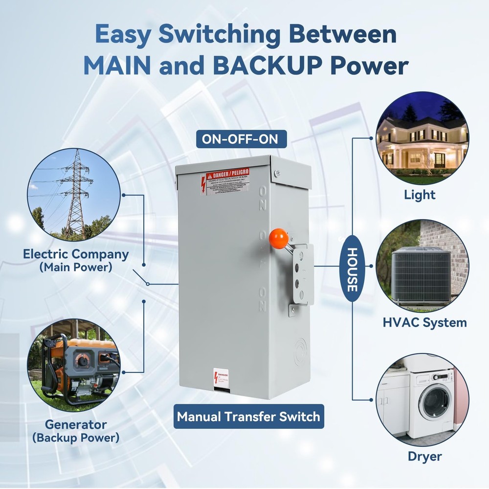 100A Generator Transfer Switch,24000W General-Duty Double-Throw Safety...