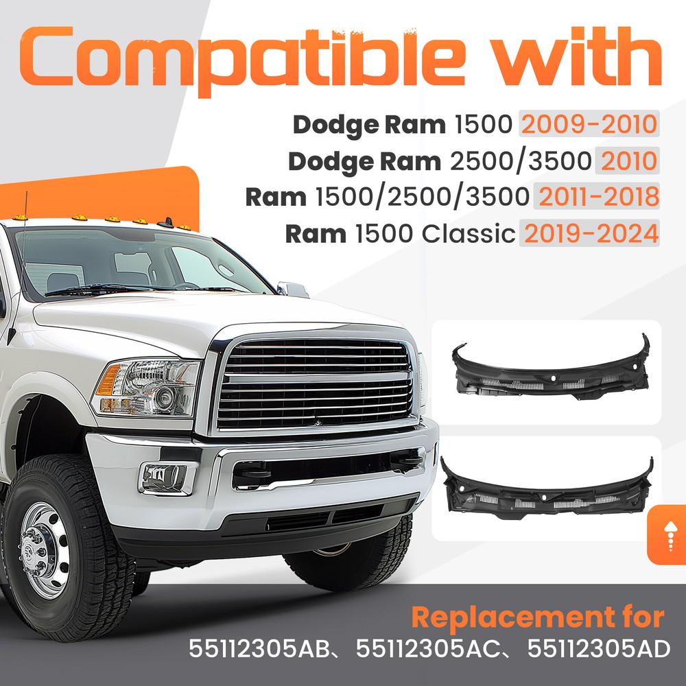 Front Grille Wiper Cowl Windshield Panel For Dodge Ram 1500/2500/3500 2009-2024