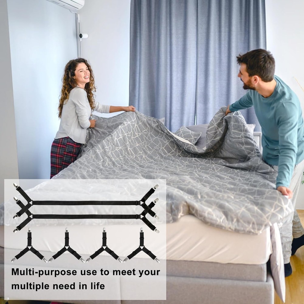 Bed Sheet Straps, 6 Pack Fitted Bed Sheet Fasteners Clips Adjustable Crisscross