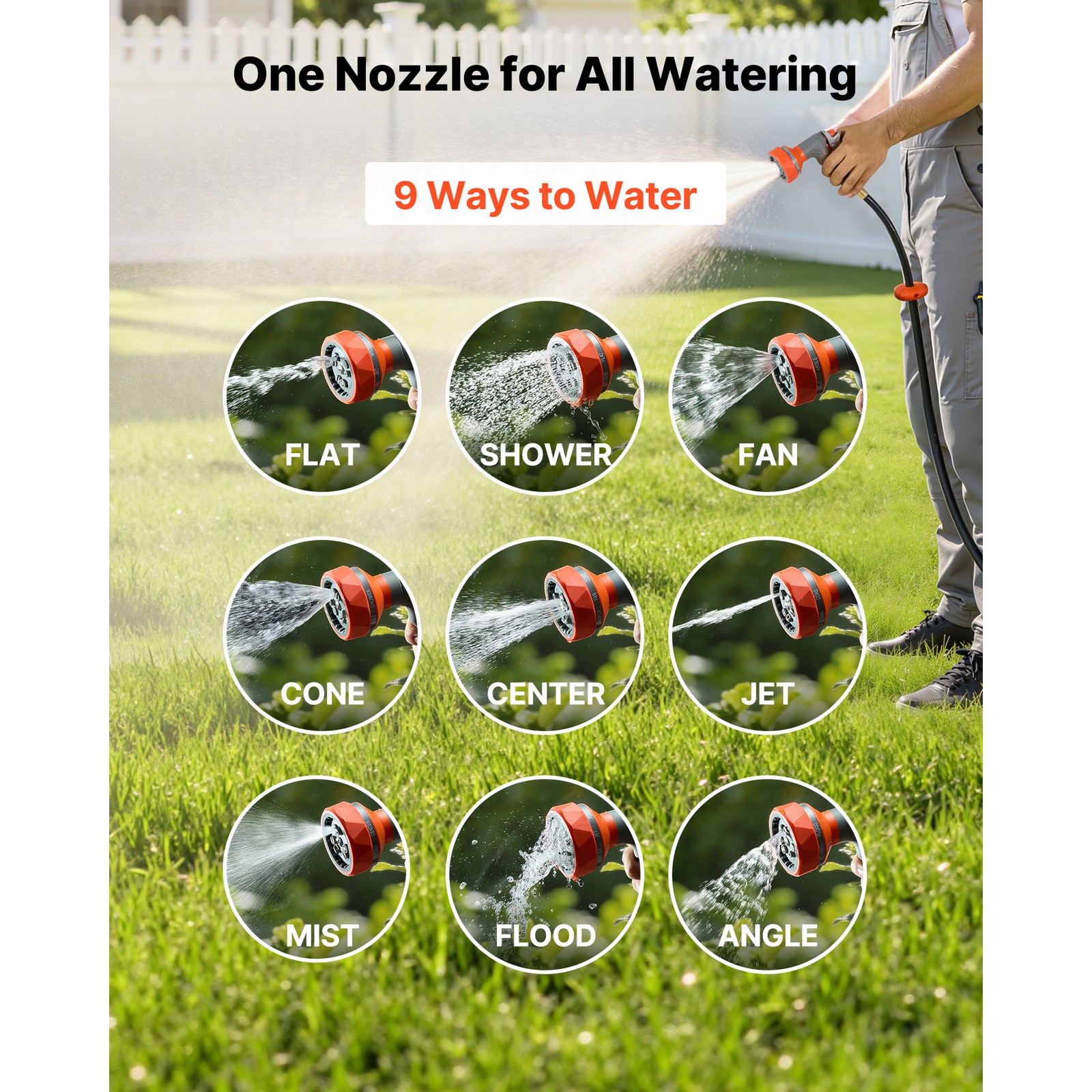 Uimoso Retractable Wall-Mounted Garden Hose Reel 1/2 inx50 ft with 9 Spray Modes