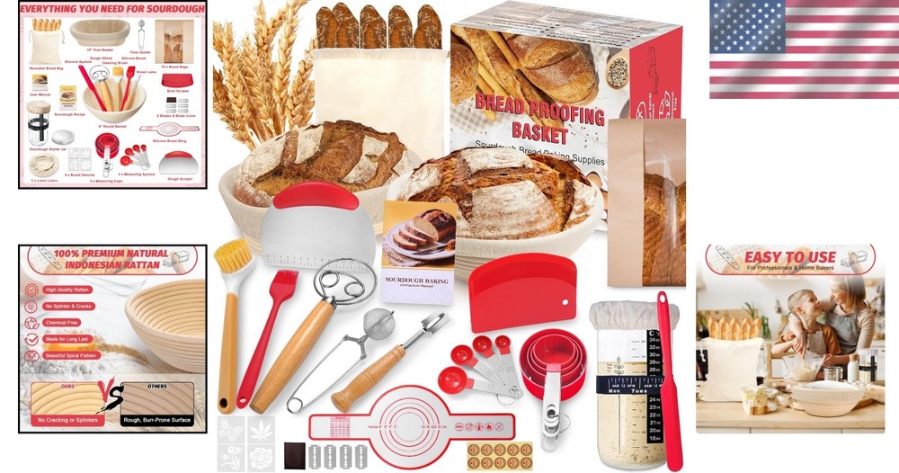 Beginner-Friendly Sourdough Bread Kit with Banneton & Tools for Artisan Baking