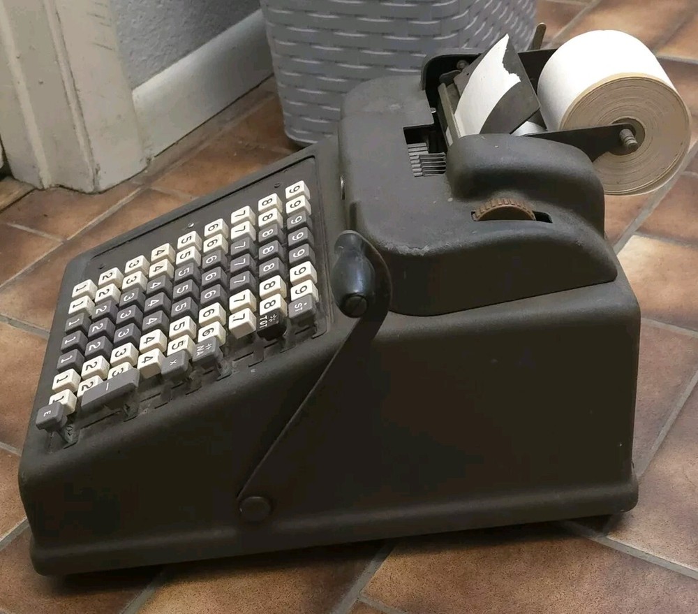 Burroughs Adding Machine Hand Crank With Cover Vintage