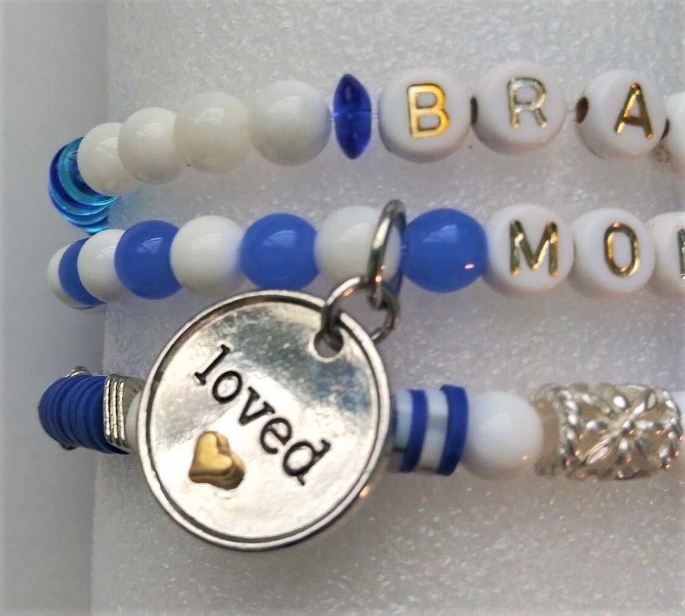 Brave Mom Stretchy Charm Bracelet Stack and Key Ring-Blue