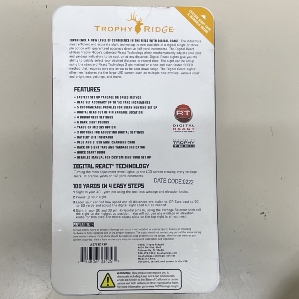 Trophy Ridge React Trio Pro Digital 3-Pin Fixed Sight for Compound Bow